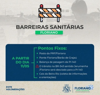 Barreiras sanitárias serão montadas em Floriano.